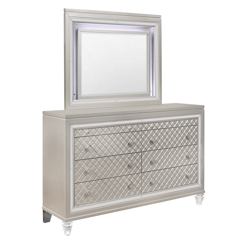 Global Furniture USA Paris Contemporary Metallic Beige 6-Drawer Dresser with LED