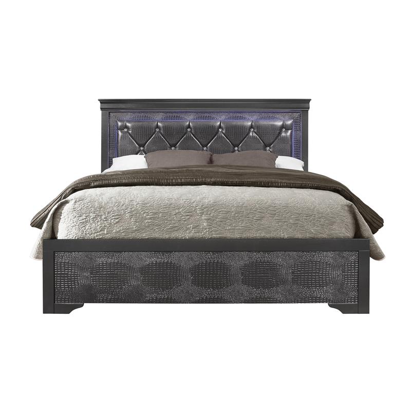 Global Furniture USA Pompei Metallic Gray King Bed with LED Light