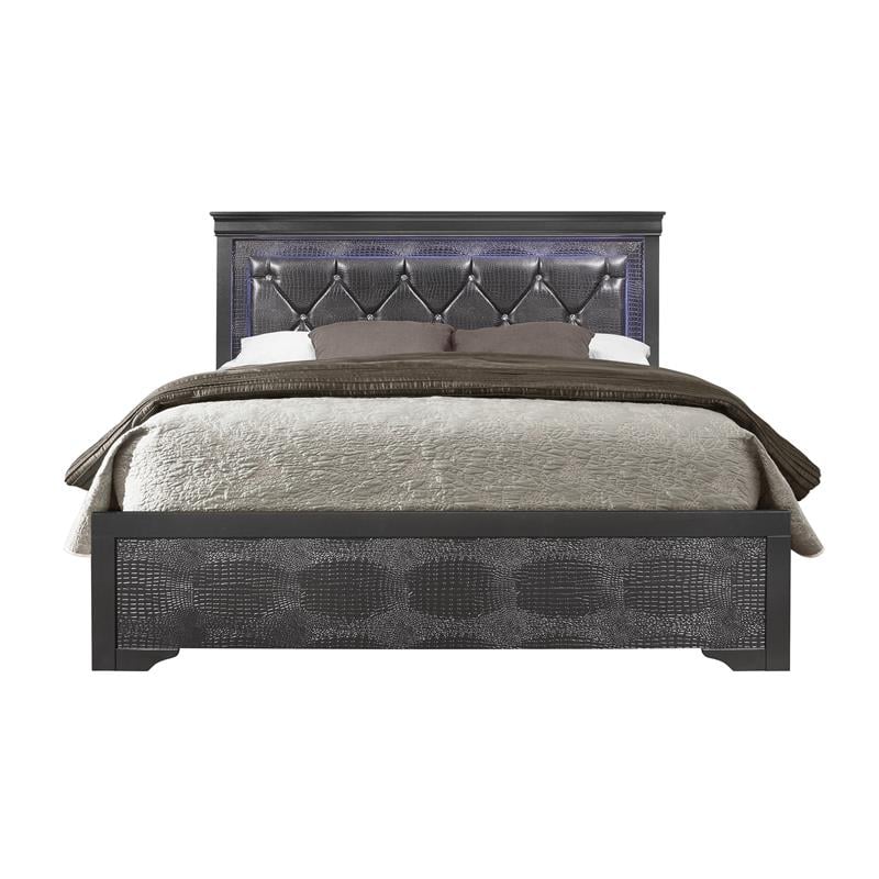 Global Furniture USA Pompei Wooden Gray Full Bed w/ LED Headboard Light