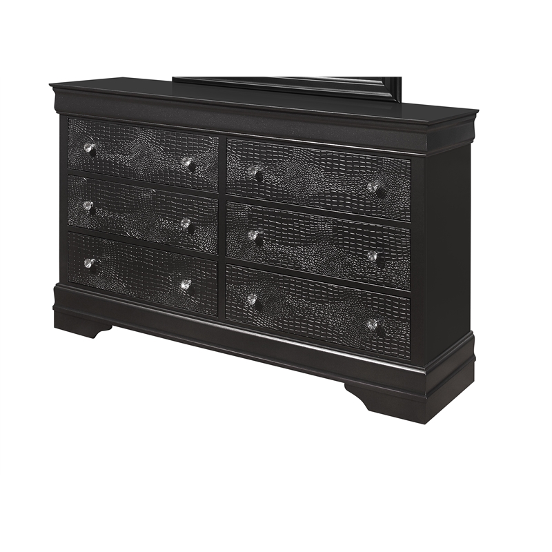 Global Furniture USA Pompei Wooden Gray 6-Drawer Dresser with Crystal Knob