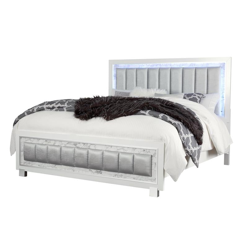 Global Furniture USA Santorini White Wooden King Bed with LED Headboard Lighting
