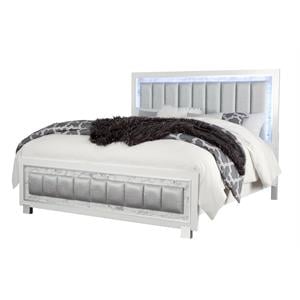 Global Furniture USA Santorini White Wooden King Bed with LED Headboard Lighting