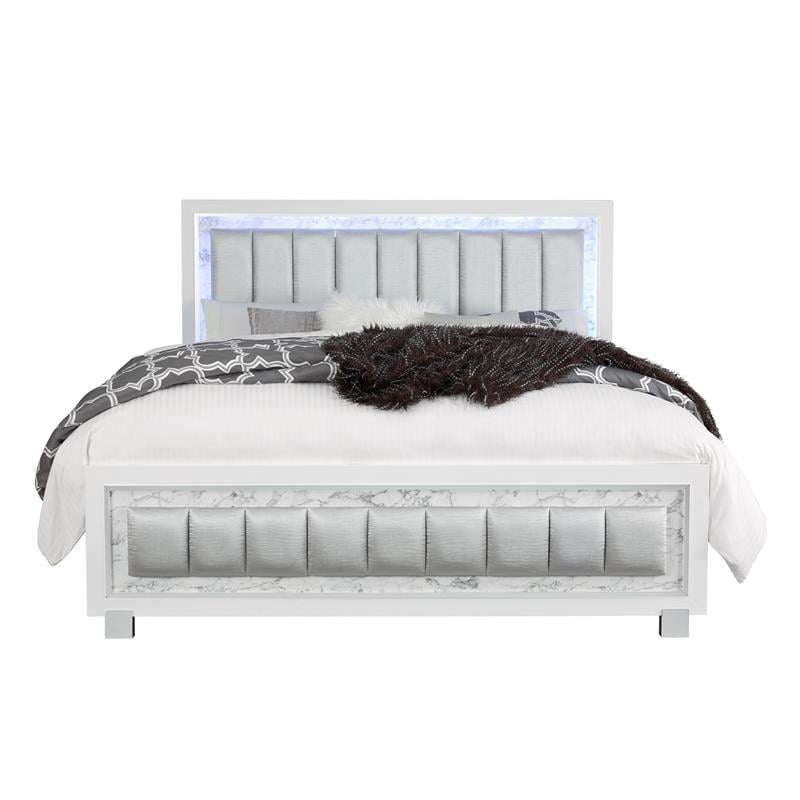 Global Furniture USA Santorini White Wooden King Bed with LED Headboard Lighting