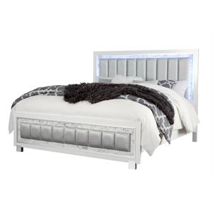Global Furniture USA Santorini White Wooden Full Bed with LED Headboard Lighting