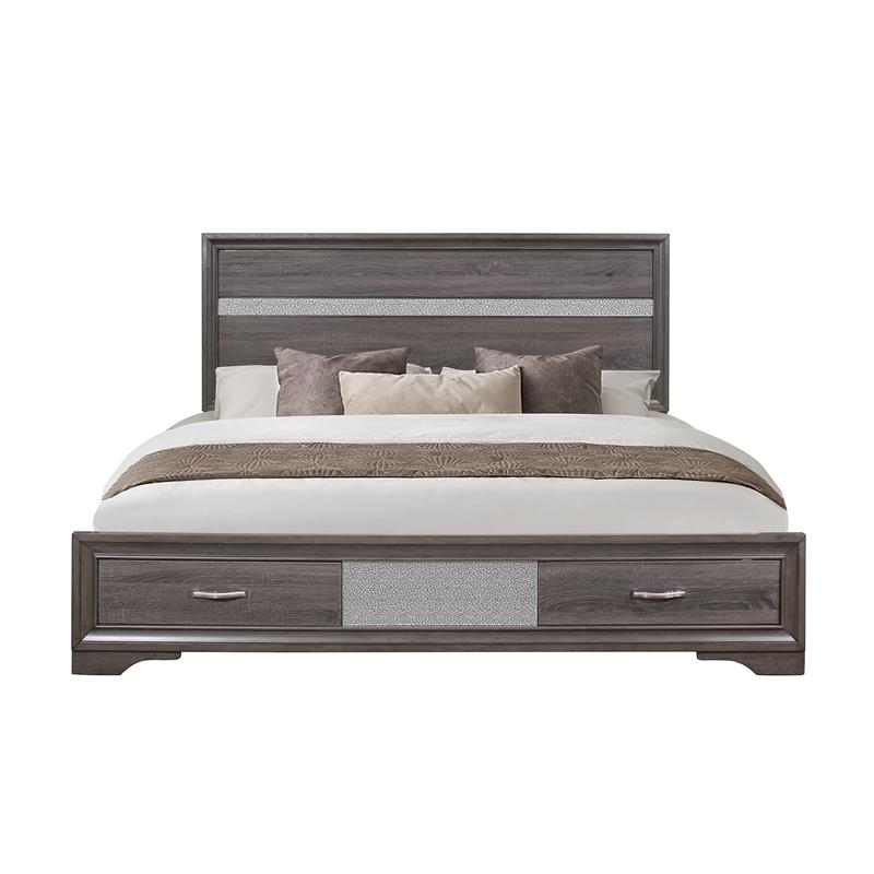Global Furniture USA Seville Melamine Gray Wood King Bed with Under Bed Storage