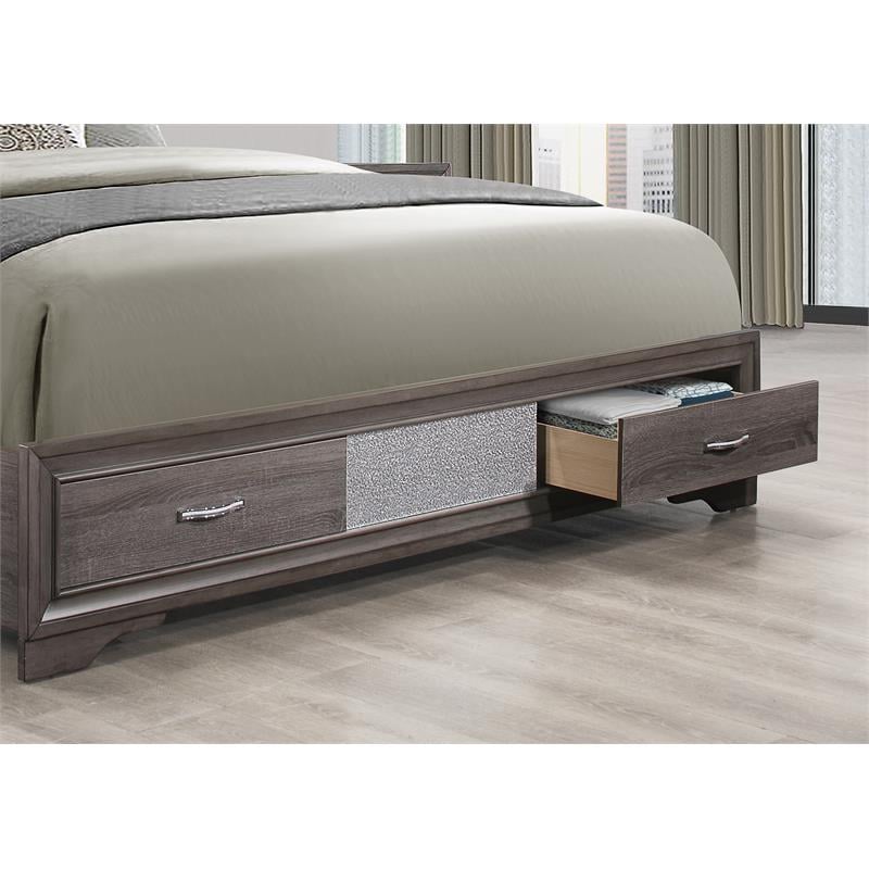 Global Furniture USA Seville Gray Wood Full Bed with Under Bed Storage