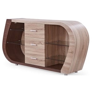 Global Furniture USA 19&quot Contemporary MDF Wood and Glass Buffet in Oak/Walnut