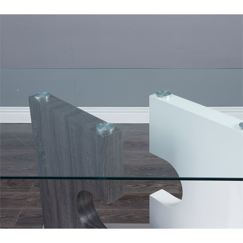 Global Furniture USA Aiah Gray/White Pedestal and Glass Top Dining Table