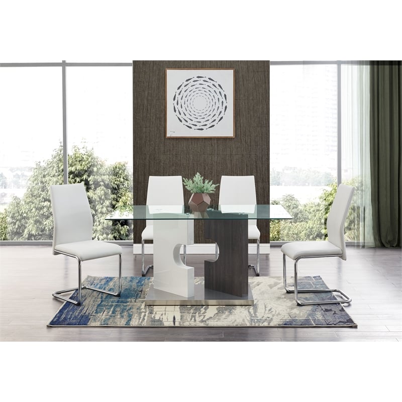 Global Furniture USA Aiah Gray/White Pedestal and Glass Top Dining Table