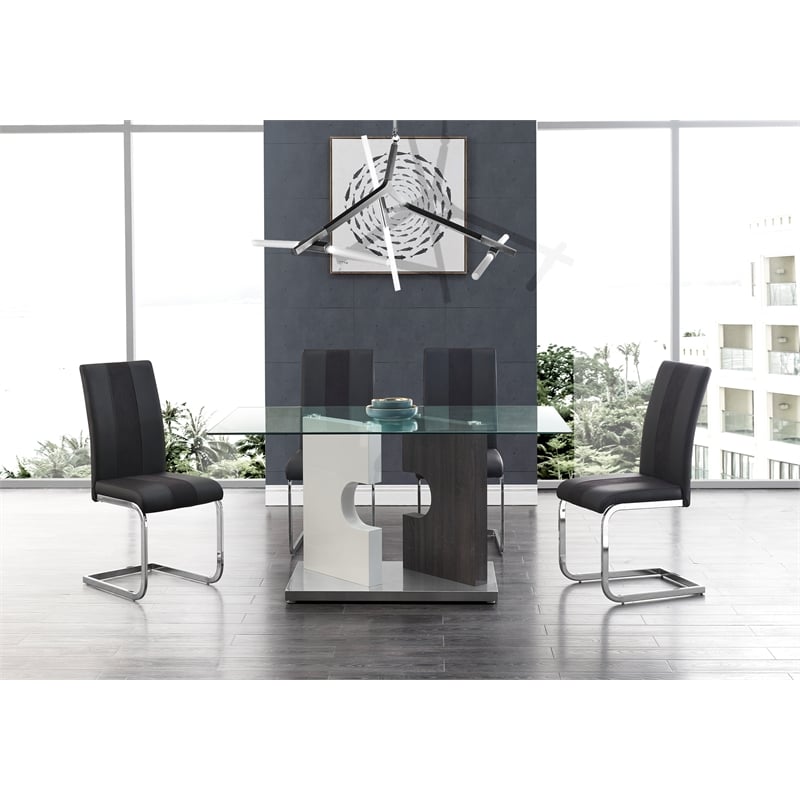Global Furniture USA Aiah Gray/White Pedestal and Glass Top Dining Table