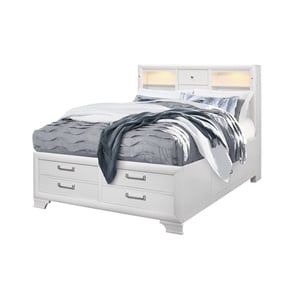 Global Furniture USA Jordyn White Wood Full Storage Bed with LED Headboard
