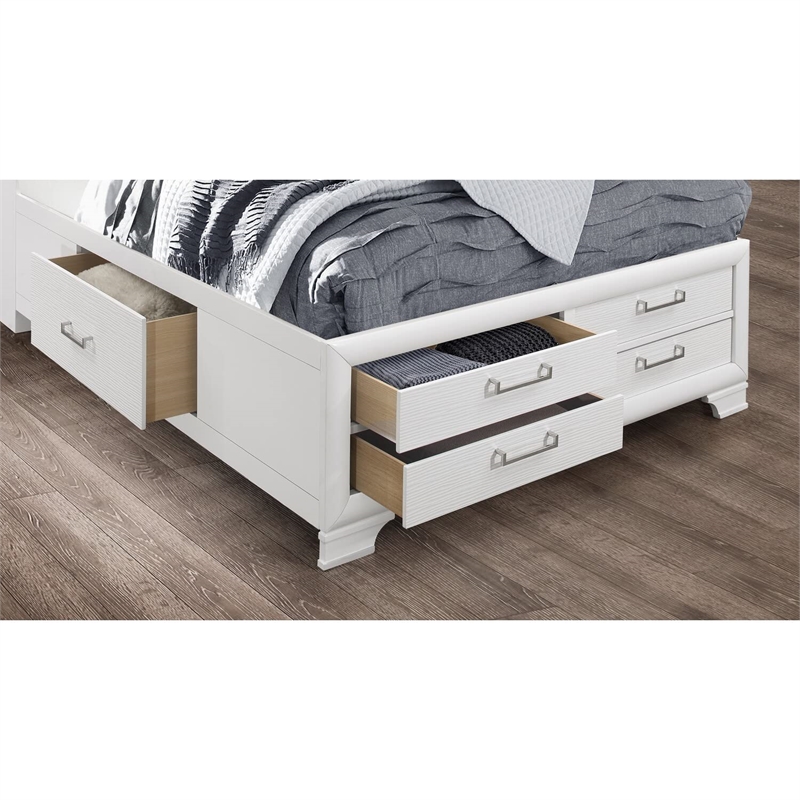 Global Furniture USA Jordyn White Wood Queen Storage Bed with LED Headboard