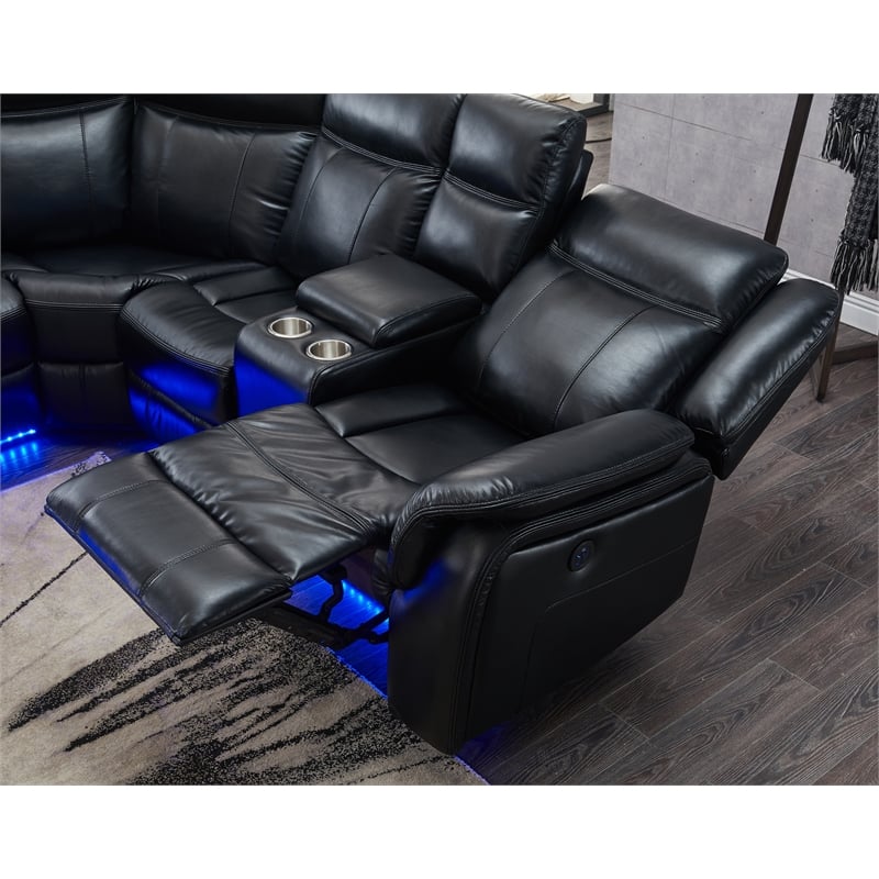 Global Furniture USA UM02 Blanche Faux Leather Black Sectional W/ LED Lighting