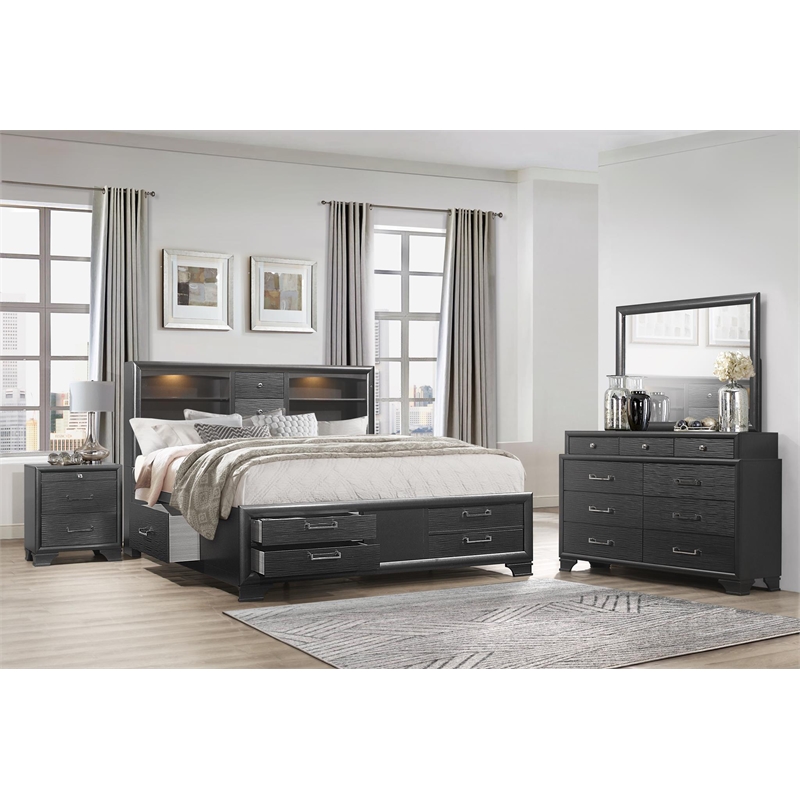 Global Furniture USA Jordyn Contemporary Wood Gray Queen Storage Bed