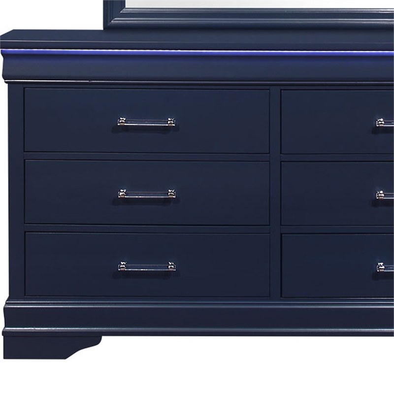 Global Furniture USA Traditional Charlie Blue Wood 6-Drawer Dresser with LED