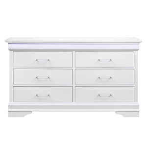Global Furniture USA Charlie Traditional/Modern White Wood Dresser with LED