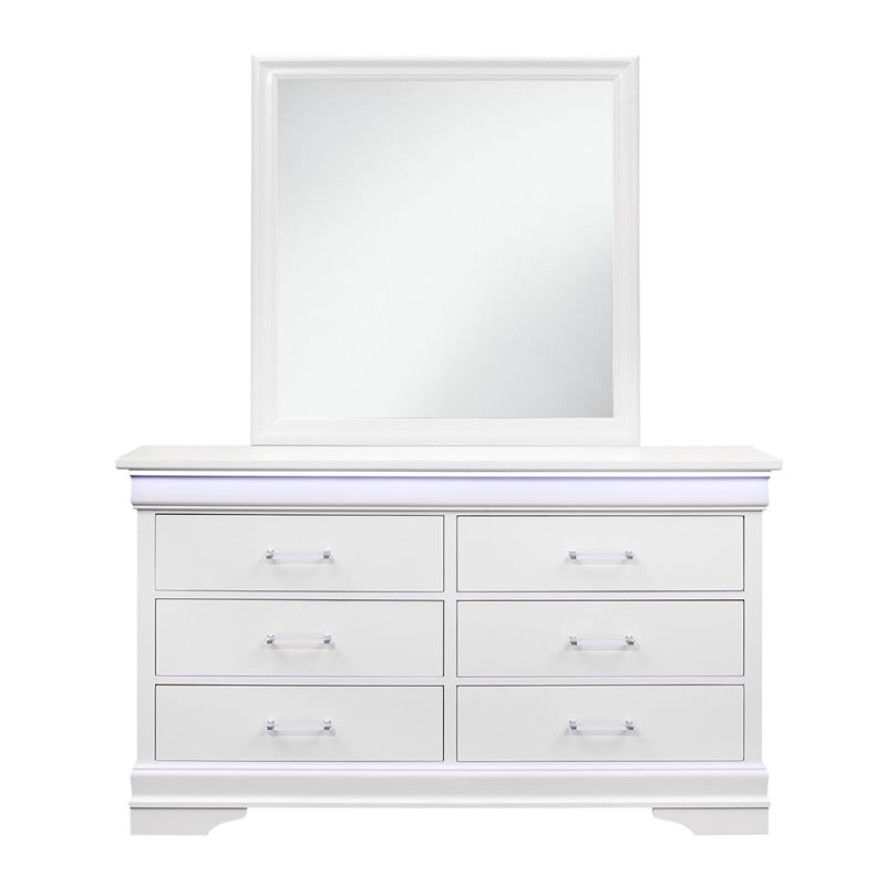 Global Furniture USA Charlie Traditional/Modern White Wood Dresser with LED