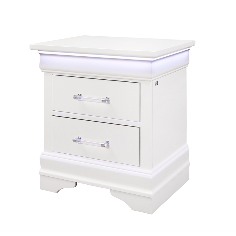 Global Furniture USA Charlie Traditional/Modern White Wood Nightstand with LED