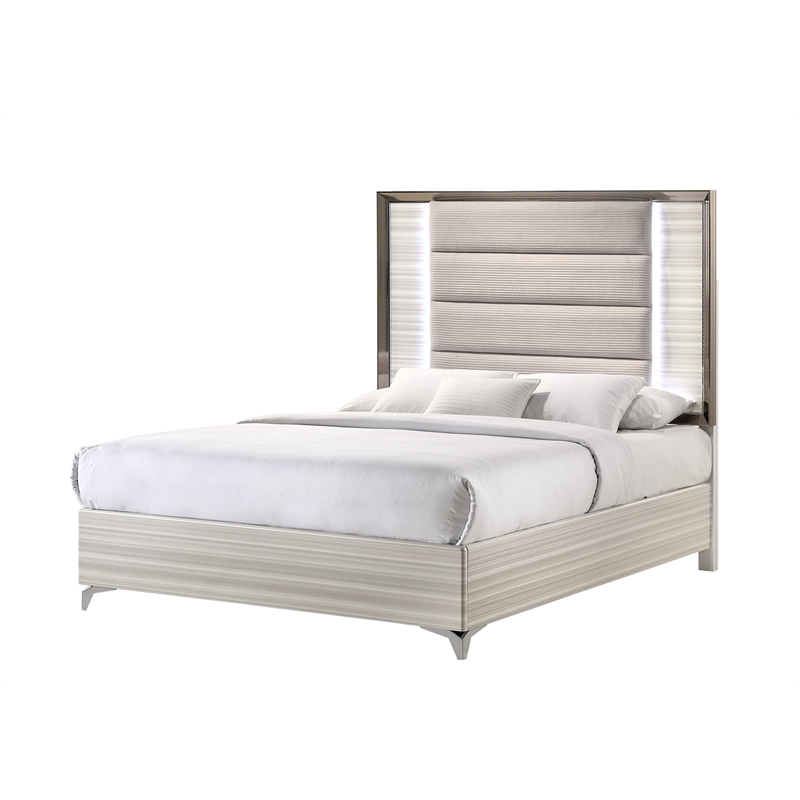 Global Furniture USA Zambrano Fabric Upholstered Queen Platform Bed LED - White