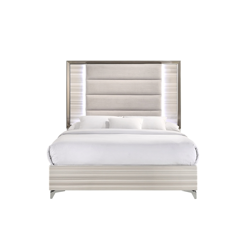 Global Furniture USA Zambrano Fabric Upholstered Queen Platform Bed LED - White