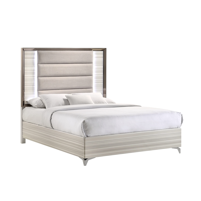 Global Furniture USA Zambrano Fabric Upholstered Queen Platform Bed LED - White