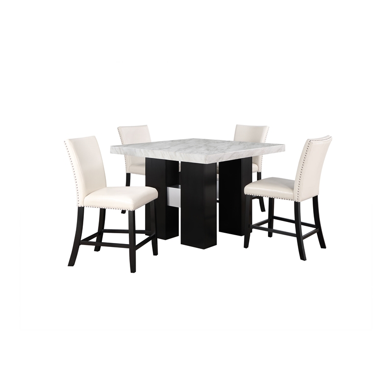 Global Furniture USA D04 Faux Marble Top Counter Height Bar Table in White/Black