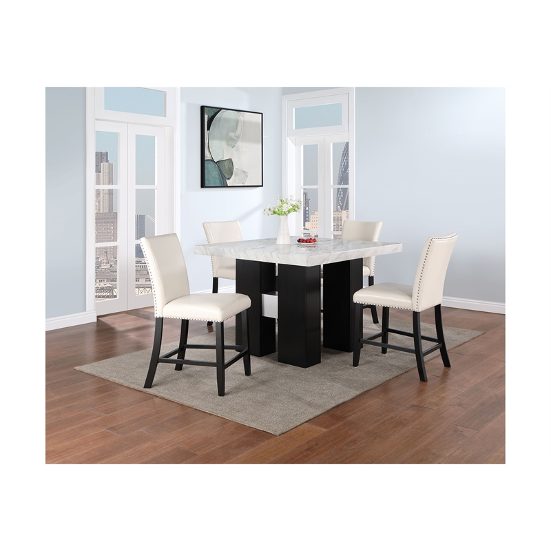 Global Furniture USA D04 Faux Marble Top Counter Height Bar Table in White/Black