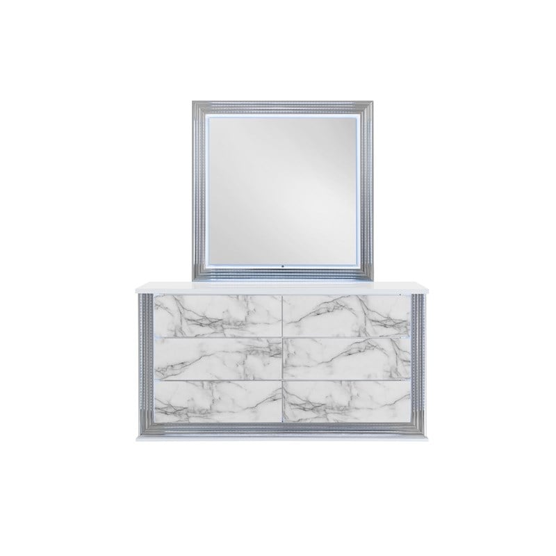 Global Furniture USA Ylime White Marble Mirror With LED