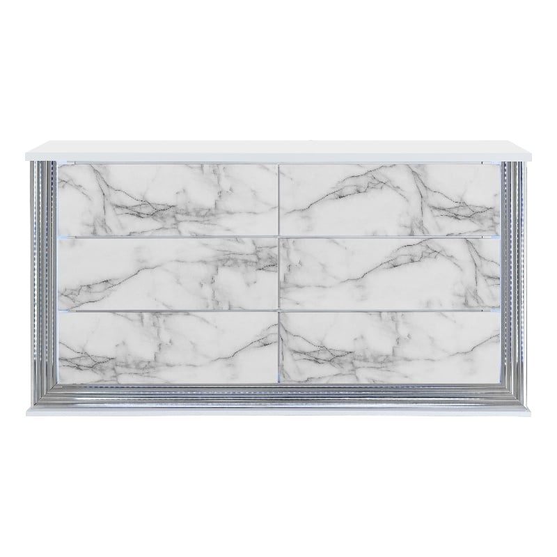 Global Furniture USA Ylime White High Gloss Marble Dresser With LED