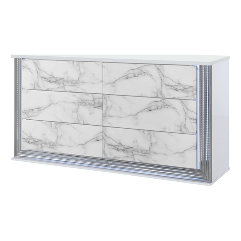 Global Furniture USA Ylime White High Gloss Marble Dresser With LED