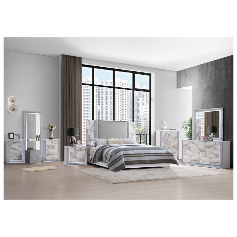 Global Furniture USA Ylime White High Gloss Marble Chest With LED