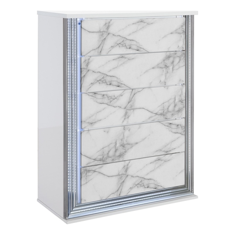 Global Furniture USA Ylime White High Gloss Marble Chest With LED