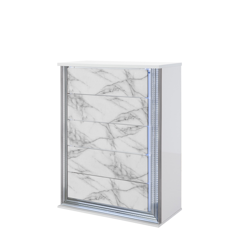 Global Furniture USA Ylime White High Gloss Marble Chest With LED