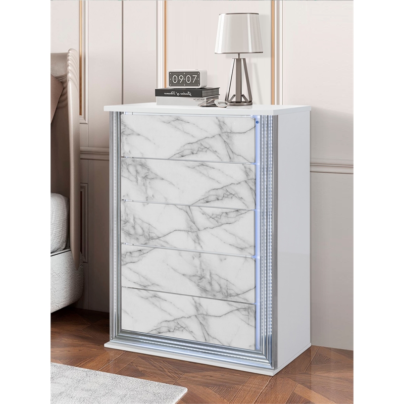 Global Furniture USA Ylime White High Gloss Marble Chest With LED