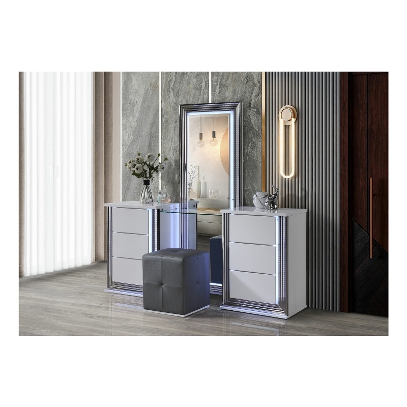 Global Furniture USA Ylime Smooth Engineered Wood White Vanity With LED