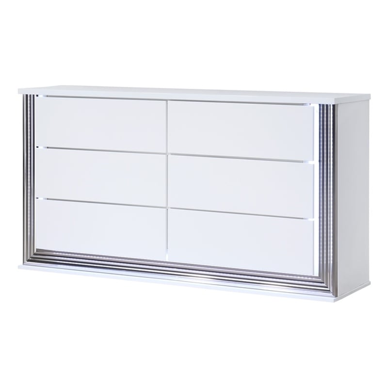 Global Furniture USA Ylime Metallic Smooth White Dresser with LED