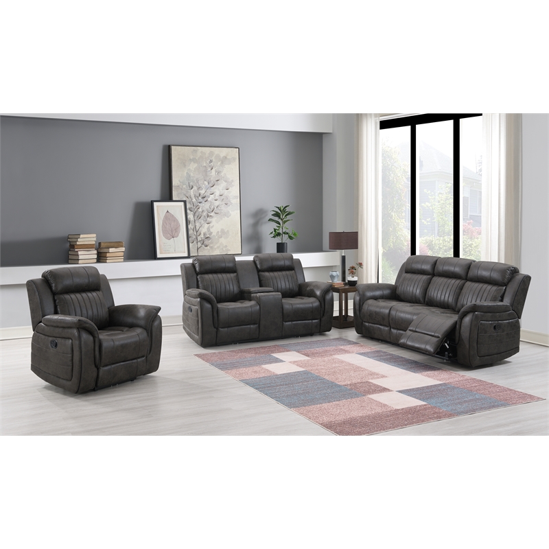 Global Furniture USA U8517 Charcoal Gray Fabric Reclining Sofa