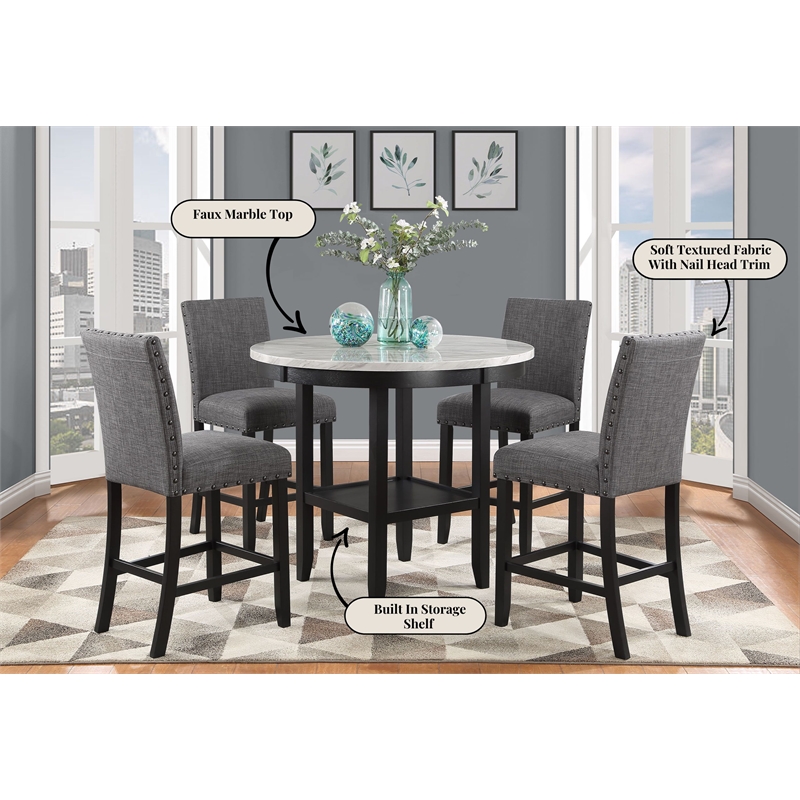 Global Furniture USA D40011 Light Gray Marble Top Bar Table with Built-In Shelf