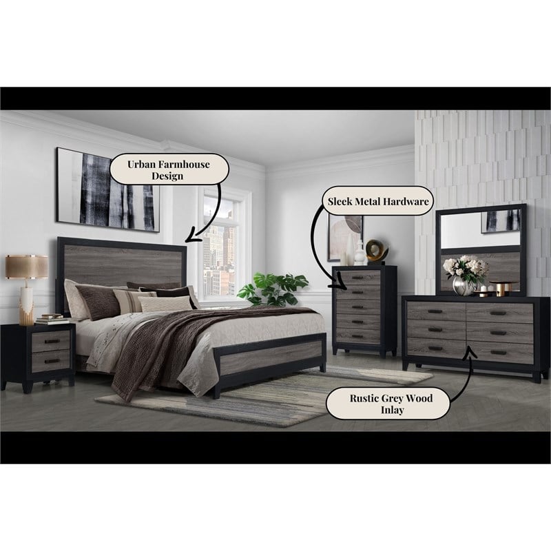 Global Furniture USA Lisbon Engineered Wood Full Bed in Dark Gray/Black