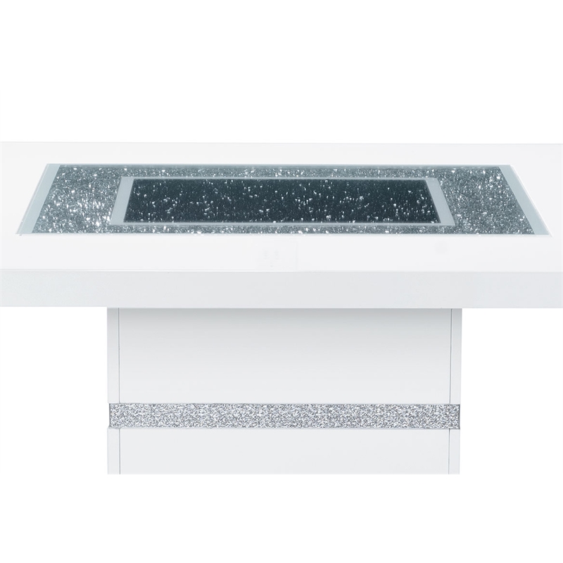 Global Furniture USA Monaco Wood White and Silver Bar Table with Clear Glass