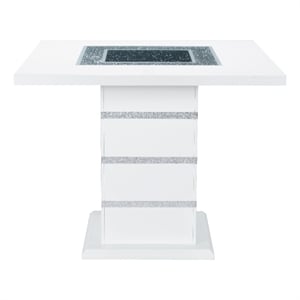 Global Furniture USA Monaco Wood White and Silver Bar Table with Clear Glass