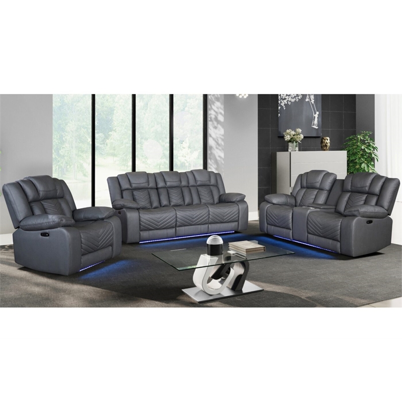 Global Furniture USA U7068 Gray Fabric 10 Power Recliner With LED