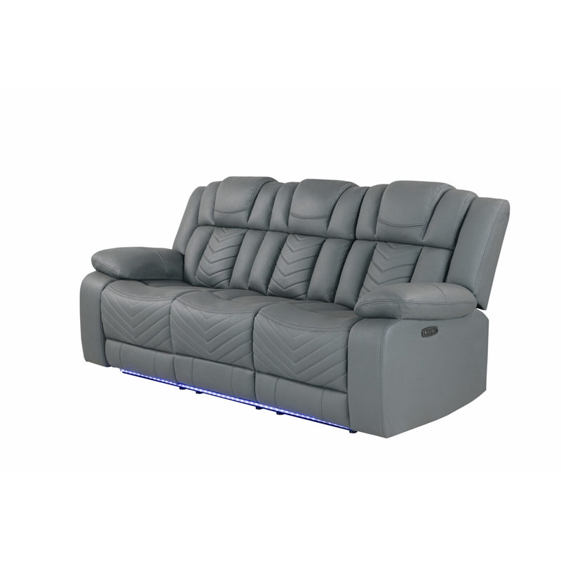 Global Furniture USA U7068 Gray Fabric Power Reclining Sofa with DDT WC and LED