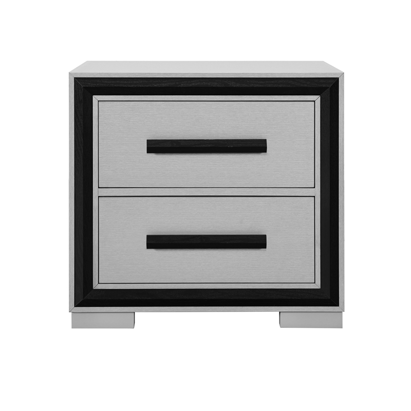 Global Furniture USA Amelia Solid Wood Gray Black 2-Drawer Nightstand