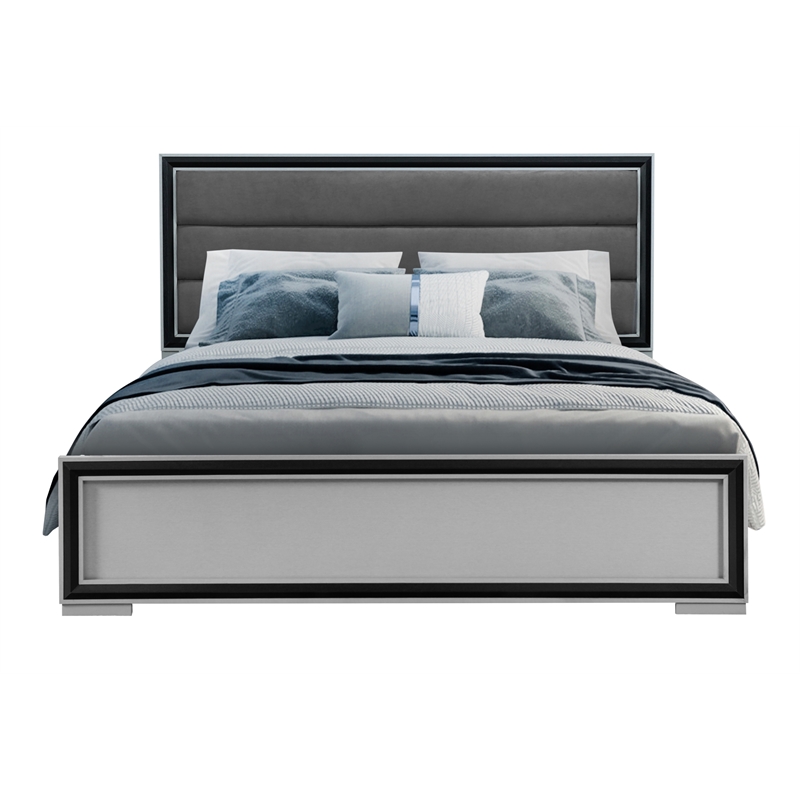 Global Furniture USA Amelia Gray Black Solid Wood Queen Bed Set with LED