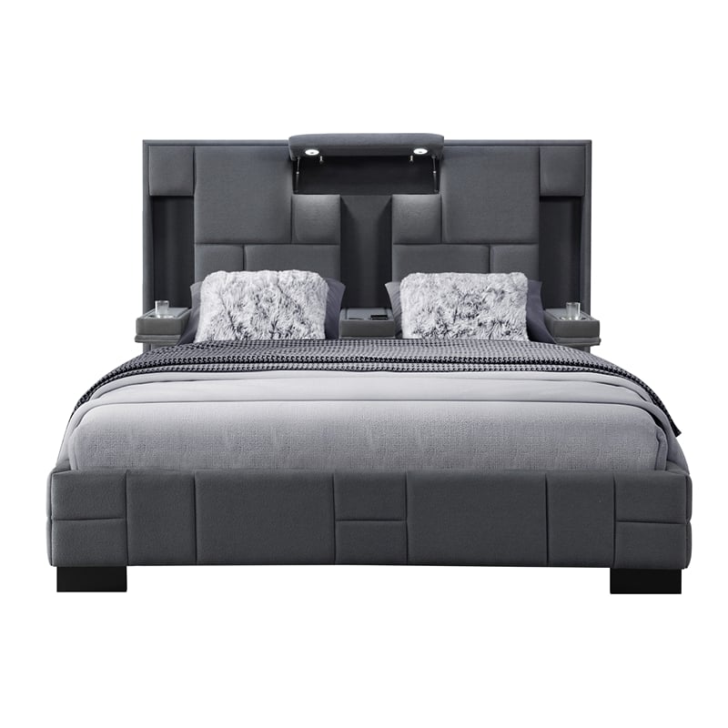Global Furniture USA Oscar Dark Gray Boucle Fabric Queen Bed