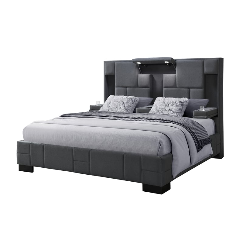 Global Furniture USA Oscar Dark Gray Boucle Fabric Queen Bed