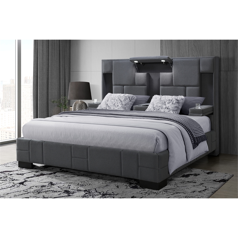 Global Furniture USA Oscar Dark Gray Boucle Fabric Queen Bed