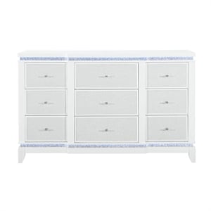 Global Furniture USA Alina White Wooden 9-Drawer Dresser with LED