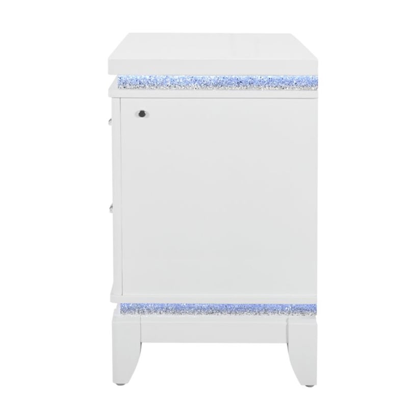 Alina White Wooden 2-Drawer Nightstand with LED and USB